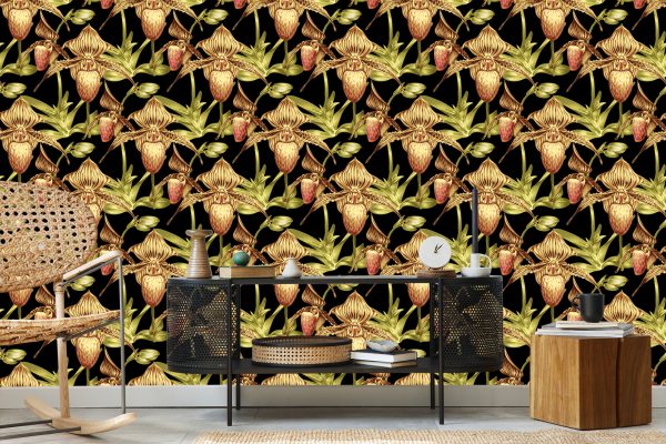Behang Tropische Bloemen Met Bladeren - Afbeelding 5