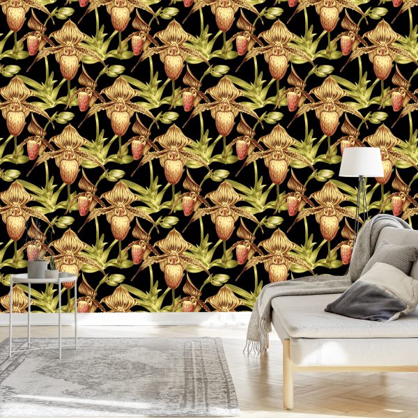 Behang Tropische Bloemen Met Bladeren - Afbeelding 3