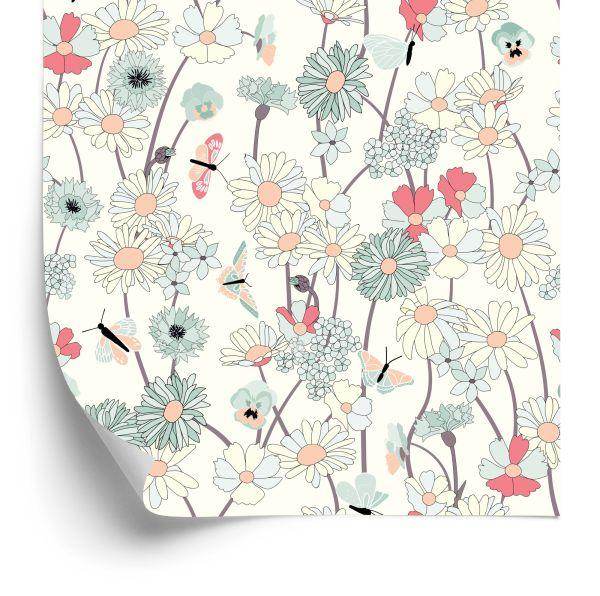 Behang Wilde Bloemen Met Vlinders