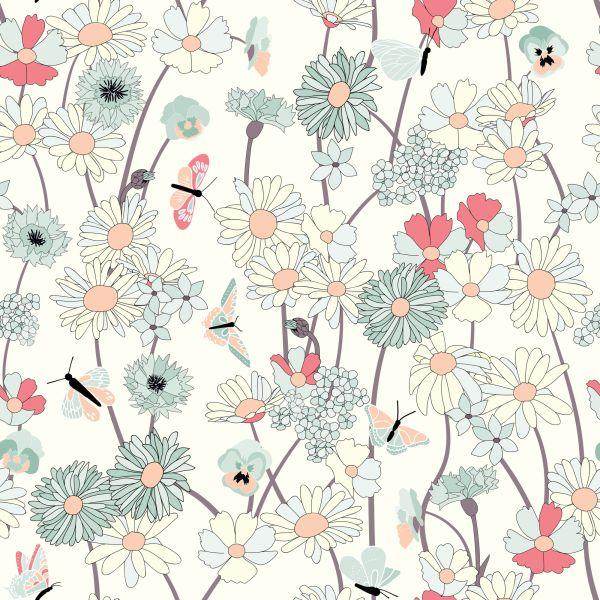 Behang Wilde Bloemen Met Vlinders - Afbeelding 2