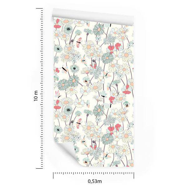 Behang Wilde Bloemen Met Vlinders - Afbeelding 8