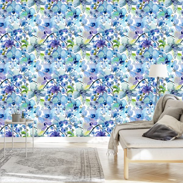 Behang Aquarel Geschilderde Orchideeën - Afbeelding 3