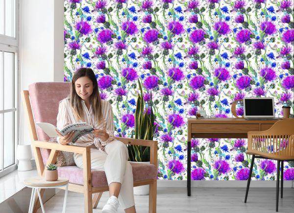 Behang Voor Eetkamer, Bloemen, Planten, Bladeren, Libel, Weide - Afbeelding 7