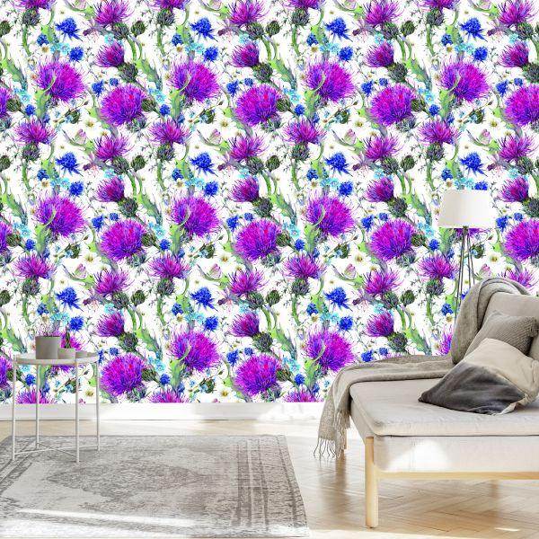 Behang Voor Eetkamer, Bloemen, Planten, Bladeren, Libel, Weide - Afbeelding 3