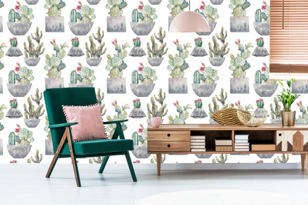 Behang Cactus Met Bloemen - Afbeelding 6