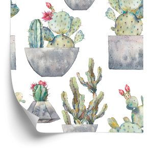 Behang Cactus Met Bloemen