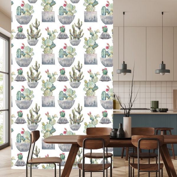 Behang Cactus Met Bloemen - Afbeelding 4