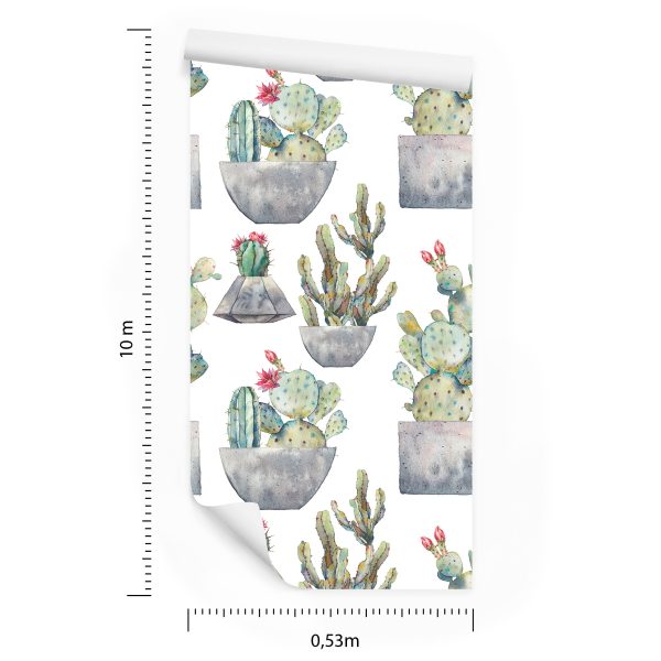 Behang Cactus Met Bloemen - Afbeelding 8
