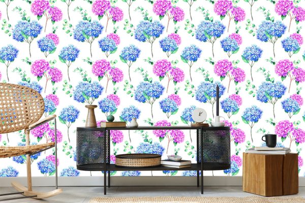 Behang Hortensia Met Eucalyptus - Afbeelding 5
