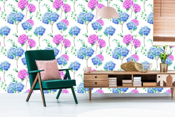 Behang Hortensia Met Eucalyptus - Afbeelding 6