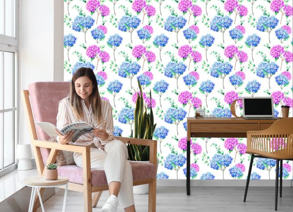 Behang Hortensia Met Eucalyptus - Afbeelding 7