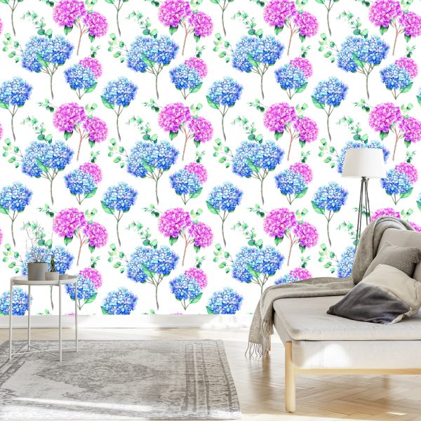 Behang Hortensia Met Eucalyptus - Afbeelding 3