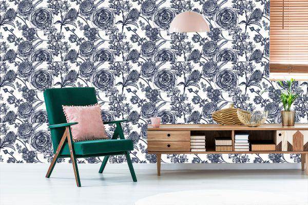 Behang Zwart-Witte Rozen Met Anjers - Afbeelding 6