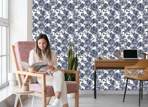 Behang Zwart-Witte Rozen Met Anjers - Afbeelding 7