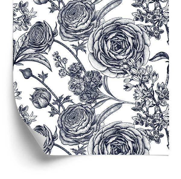 Behang Zwart-Witte Rozen Met Anjers