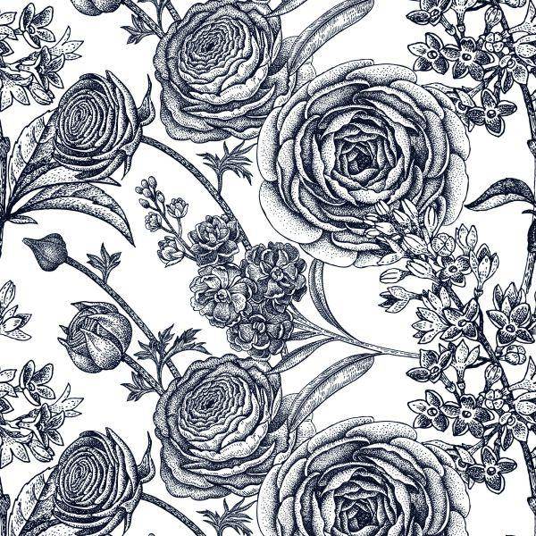 Behang Zwart-Witte Rozen Met Anjers - Afbeelding 2