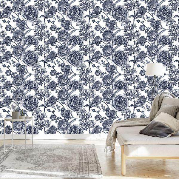 Behang Zwart-Witte Rozen Met Anjers - Afbeelding 3