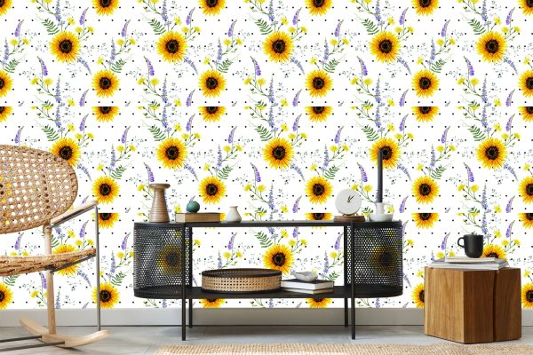 Behang Zonnebloemen Met Veldbloemen - Afbeelding 5