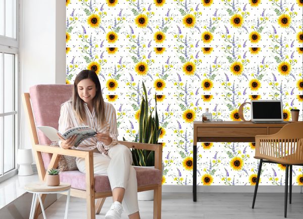 Behang Zonnebloemen Met Veldbloemen - Afbeelding 7