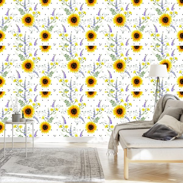 Behang Zonnebloemen Met Veldbloemen - Afbeelding 3