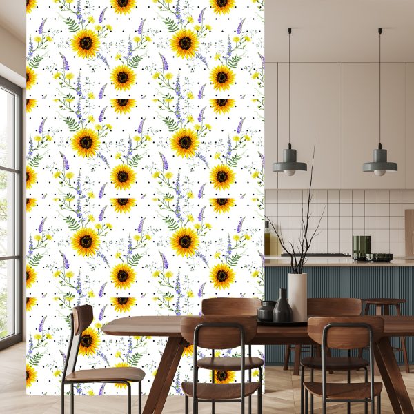 Behang Zonnebloemen Met Veldbloemen - Afbeelding 4