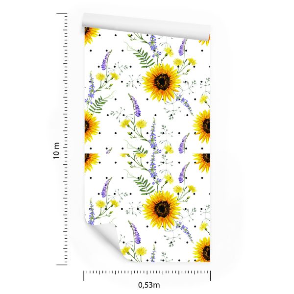 Behang Zonnebloemen Met Veldbloemen - Afbeelding 8
