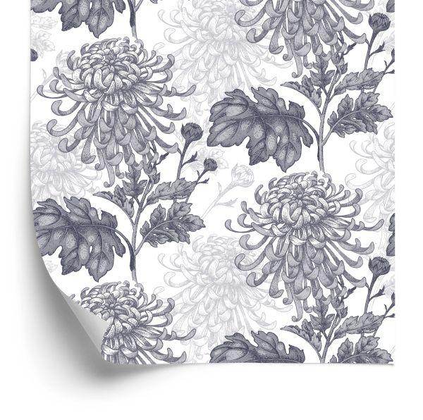 Behang Zwart-Witte Chrysanten