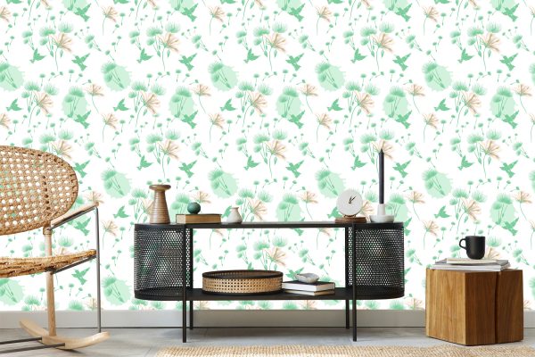 Behang Paardebloem Vogels En Bloemen - Afbeelding 5