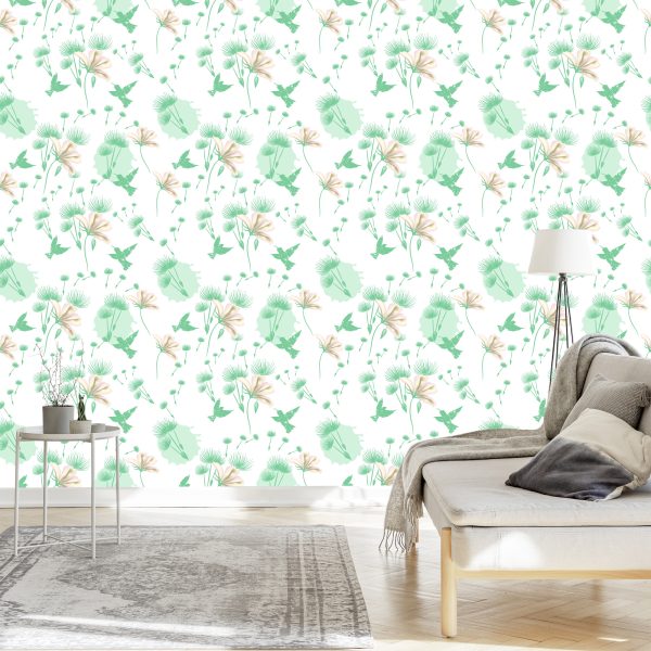 Behang Paardebloem Vogels En Bloemen - Afbeelding 3