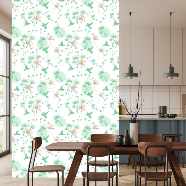 Behang Paardebloem Vogels En Bloemen - Afbeelding 4