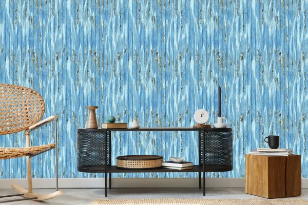 Behang Blauwe Houten Planken In Vintage Stijl - Afbeelding 5
