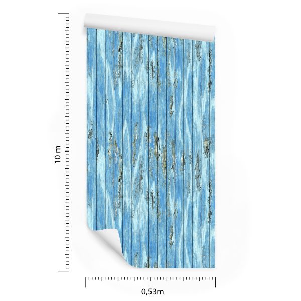 Behang Blauwe Houten Planken In Vintage Stijl - Afbeelding 8