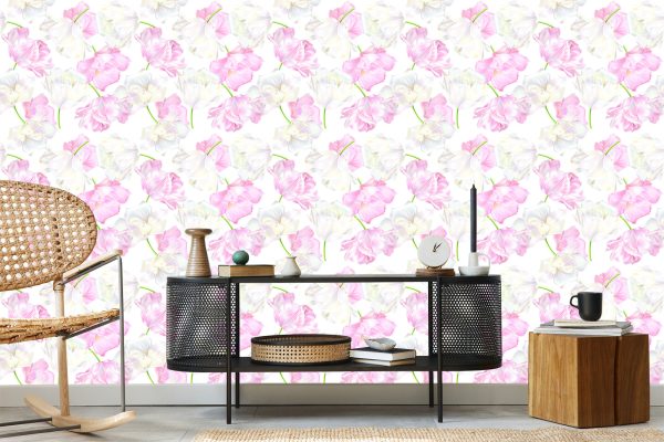 Behang Roze En Witte Tulpen - Afbeelding 5