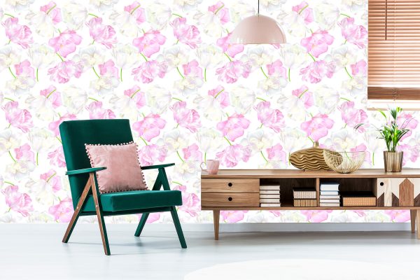 Behang Roze En Witte Tulpen - Afbeelding 6