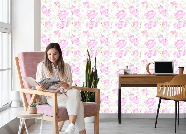 Behang Roze En Witte Tulpen - Afbeelding 7