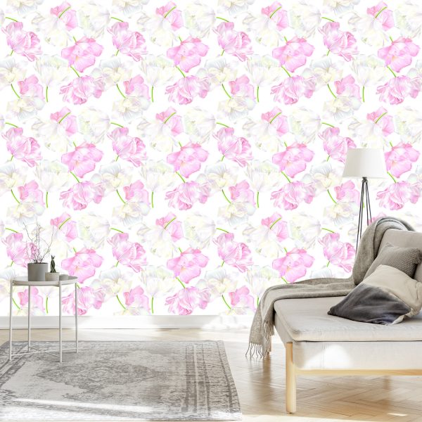 Behang Roze En Witte Tulpen - Afbeelding 3