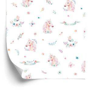 Behang Eenhoorns Tussen Bloemen En Vlinders