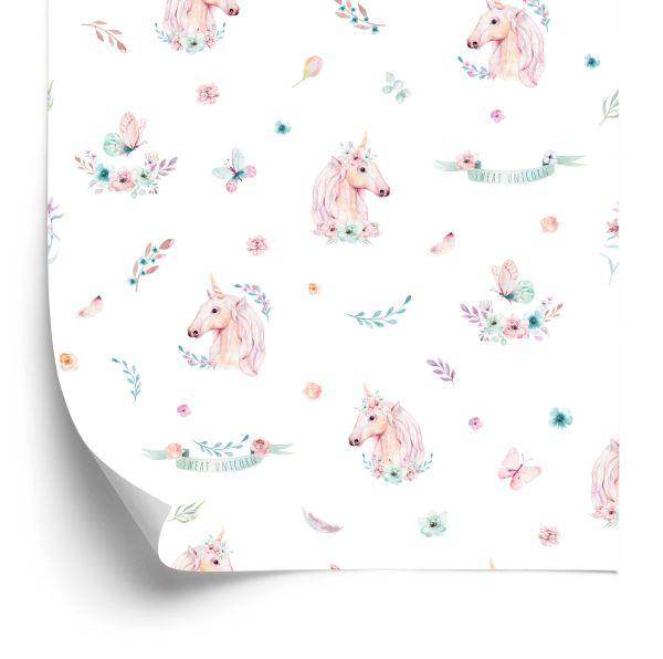 Behang Eenhoorns Tussen Bloemen En Vlinders