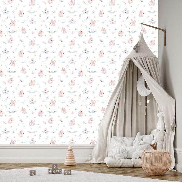 Behang Eenhoorns Tussen Bloemen En Vlinders - Afbeelding 3