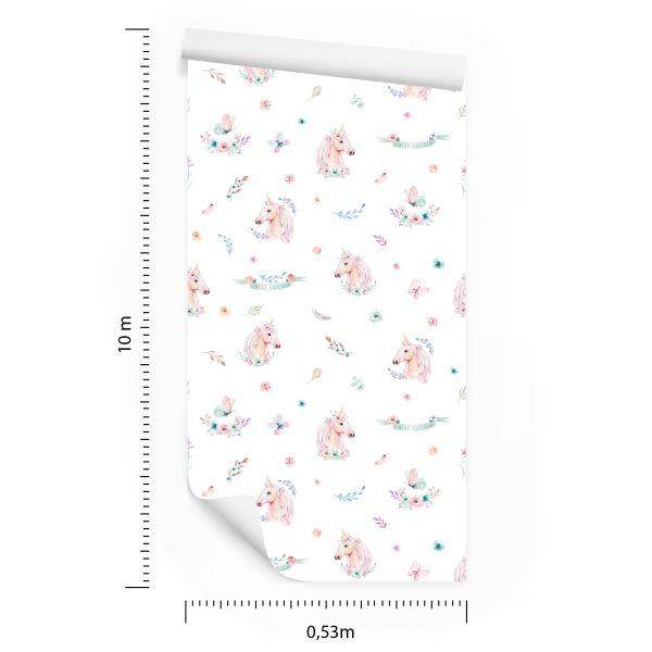 Behang Eenhoorns Tussen Bloemen En Vlinders - Afbeelding 8