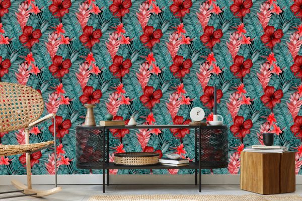 Behang Exotische Bloemen En Bladeren - Afbeelding 5