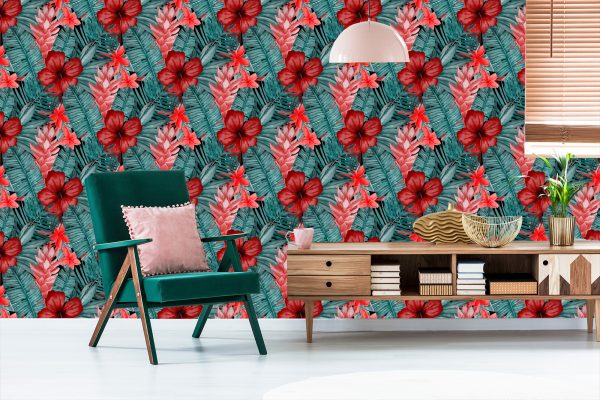 Behang Exotische Bloemen En Bladeren - Afbeelding 6