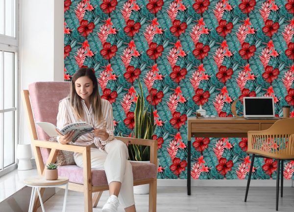 Behang Exotische Bloemen En Bladeren - Afbeelding 7