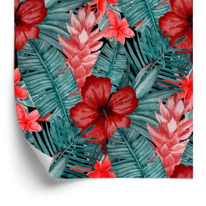 Behang Exotische Bloemen En Bladeren