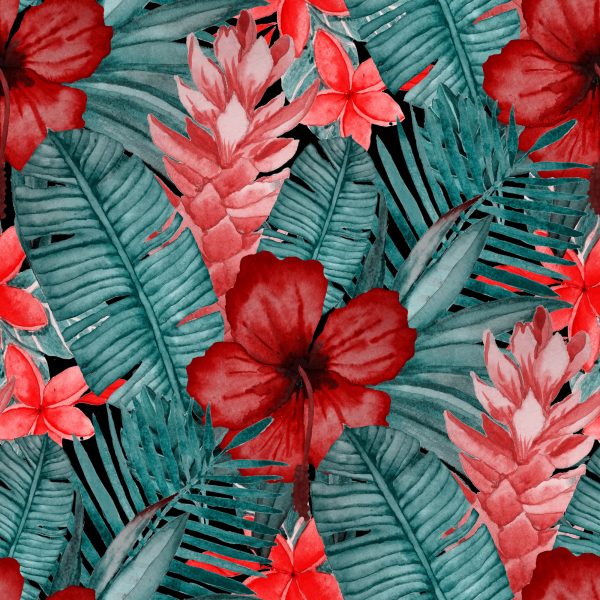 Behang Exotische Bloemen En Bladeren - Afbeelding 2