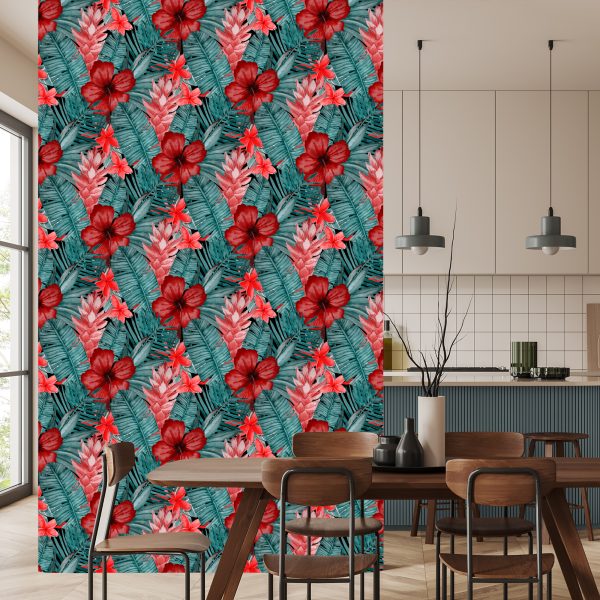 Behang Exotische Bloemen En Bladeren - Afbeelding 4