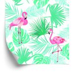 Behang Tropische Flamingo's Bladeren