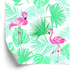 Behang Tropische Flamingo's Bladeren