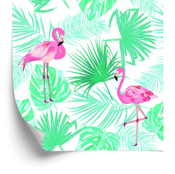 Behang Tropische Flamingo's Bladeren