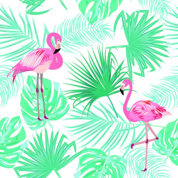Behang Tropische Flamingo's Bladeren - Afbeelding 2
